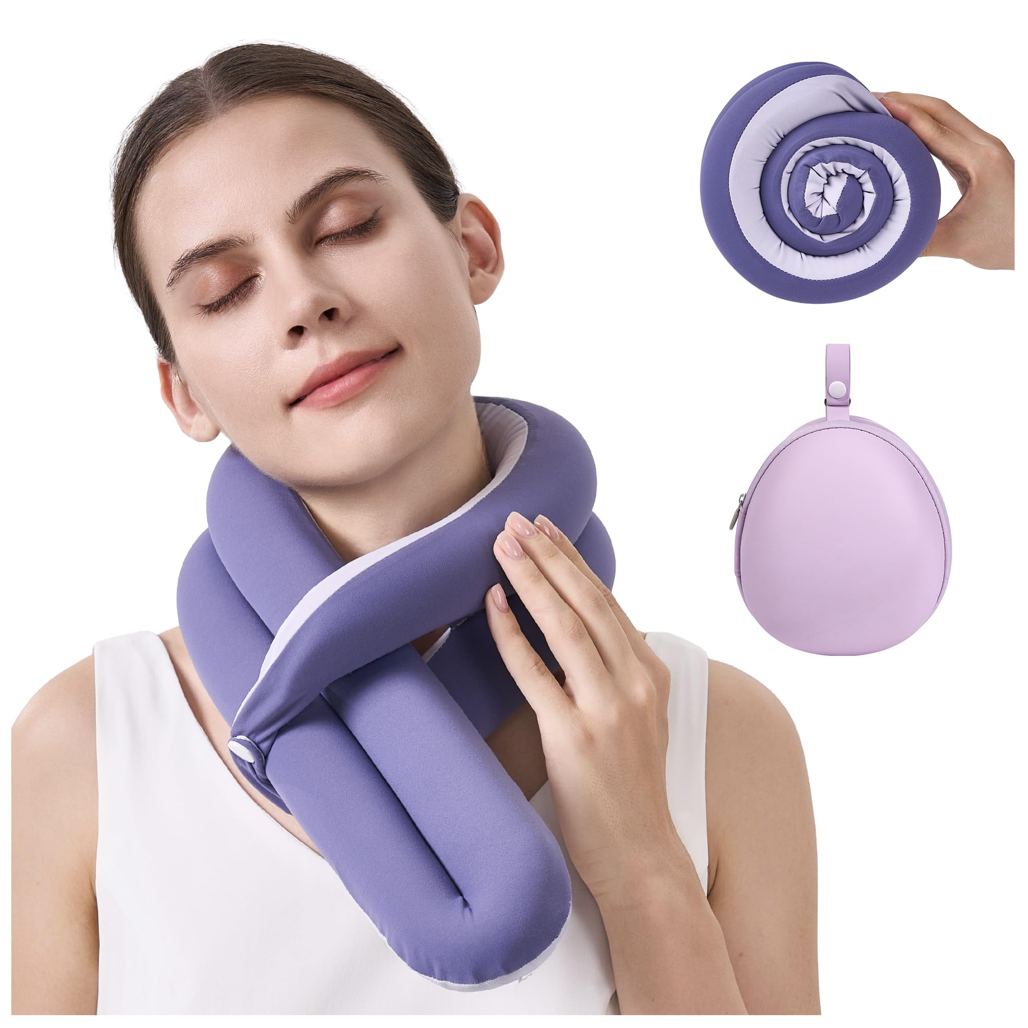 Photo 1 of *Dirty item* KPNEOL Travel Pillow, Neck Pillow – Ergonomic Memory Foam Pillow for Airplane, Adjustable & Ultra-Lightweight with Dual-Sided Fabric for Flight, Car, and Office Use, Purple