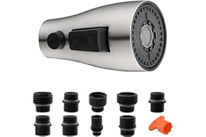 DLymtrx Kitchen Faucet Head Replacement with 9 Adapters, 3-Function Spray Nozzle for Kitchen Faucets, Pull-Down Sink Sprayer Compatible with Delta, Kohler, Moen Faucets, Brushed Nickel