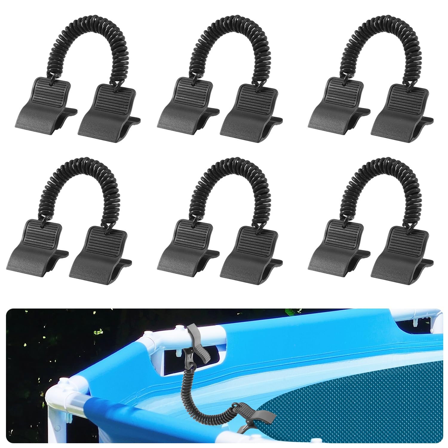 6pcs Swimming Pool Cover Clips for Above Ground Pools, Solar Cover Attachment Clips Wind Guard Pool Solar Cover Clips Black Pool Cover Clamps Kit
