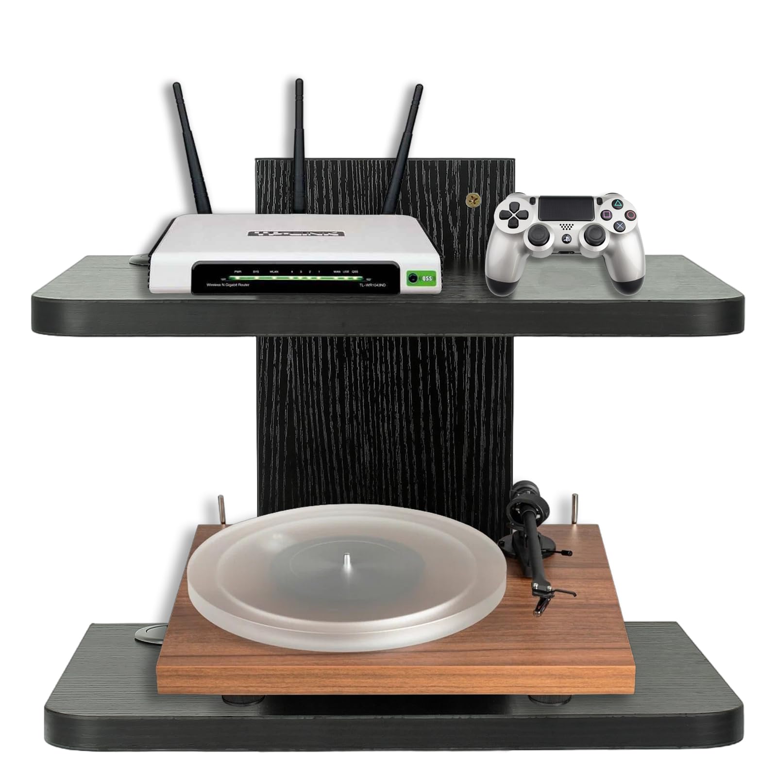 BiJun Floating TV Shelves for Wall, Floating TV Unit Under Projector Speaker Shelf Wall Mount Entertainment Media Stand Router DVD Holder, for PS4/Cable Box/DVD Players/Game Console (Black 2shelf)