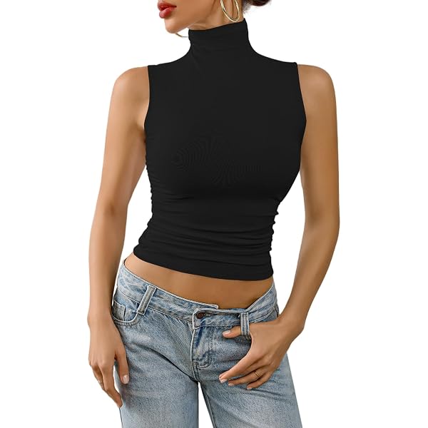 Women's Metallic Shiny Crop Top - Long Sleeve High Neck Clubwear, Stretch Polyester Spandex, Black Small - View #8