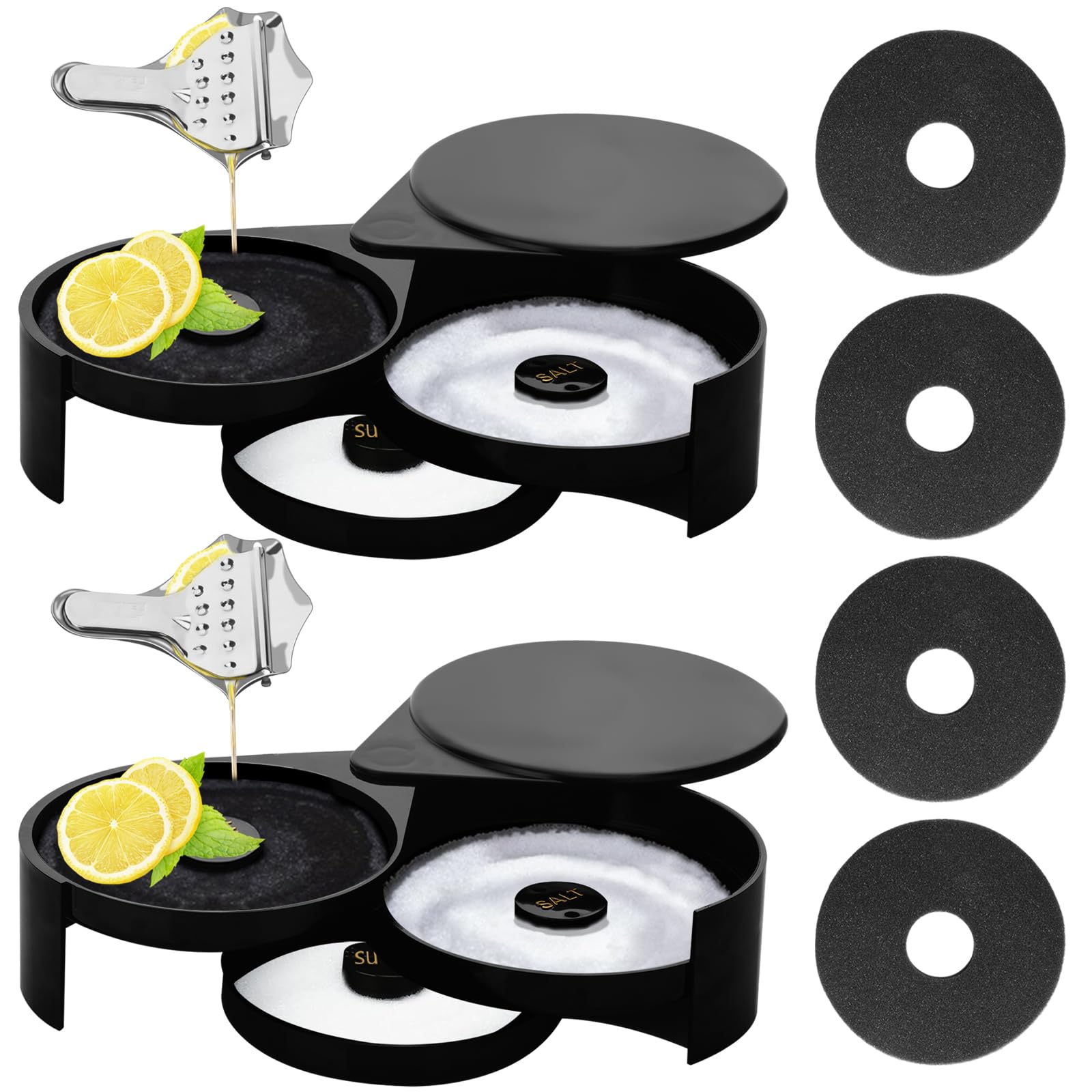 Photo 1 of 1 Pack 3 Tier Bar Glass Rimmer with Sponge for Cocktails and Margarita Mixing,Salt and Sugar Container,Seasoning Box,Bartender Tool for Bar,Pub Party and Reception,Black