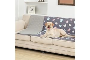 BOCTOPUG Dog Bed Cover for Pets Blankets Rug Pads for Couch Protection Waterproof Bed Covers Dog Blanket Furniture Protector Reusable Changing Pad (Dark Grey+Colorful Paw, 82"x82")