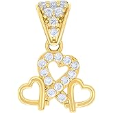 Jewels By Lux 10kt Yellow Gold Womens Cubic-Zirconia Triple Heart Charm Pendant