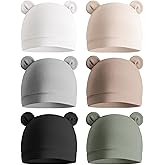Konssy 6-Pack Baby Newborn Hats with Bear Ears Baby Beanie Hats - Soft Caps for Infant Boys & Girls, 0-3 Months