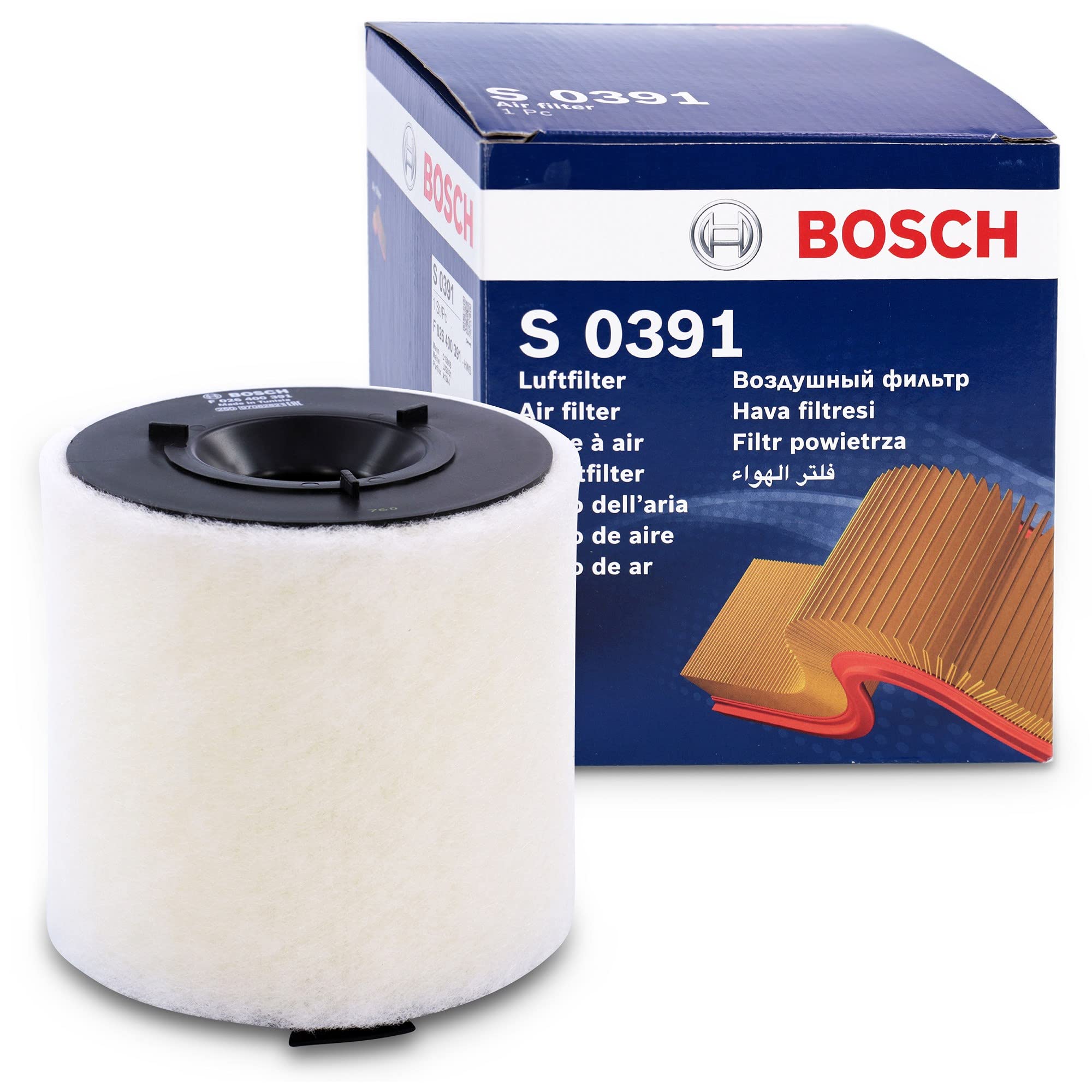 Bosch S0391 Car Air Filter - Separates Particles from the Air Intake - Moisture-resistant plus High Tensile Strength