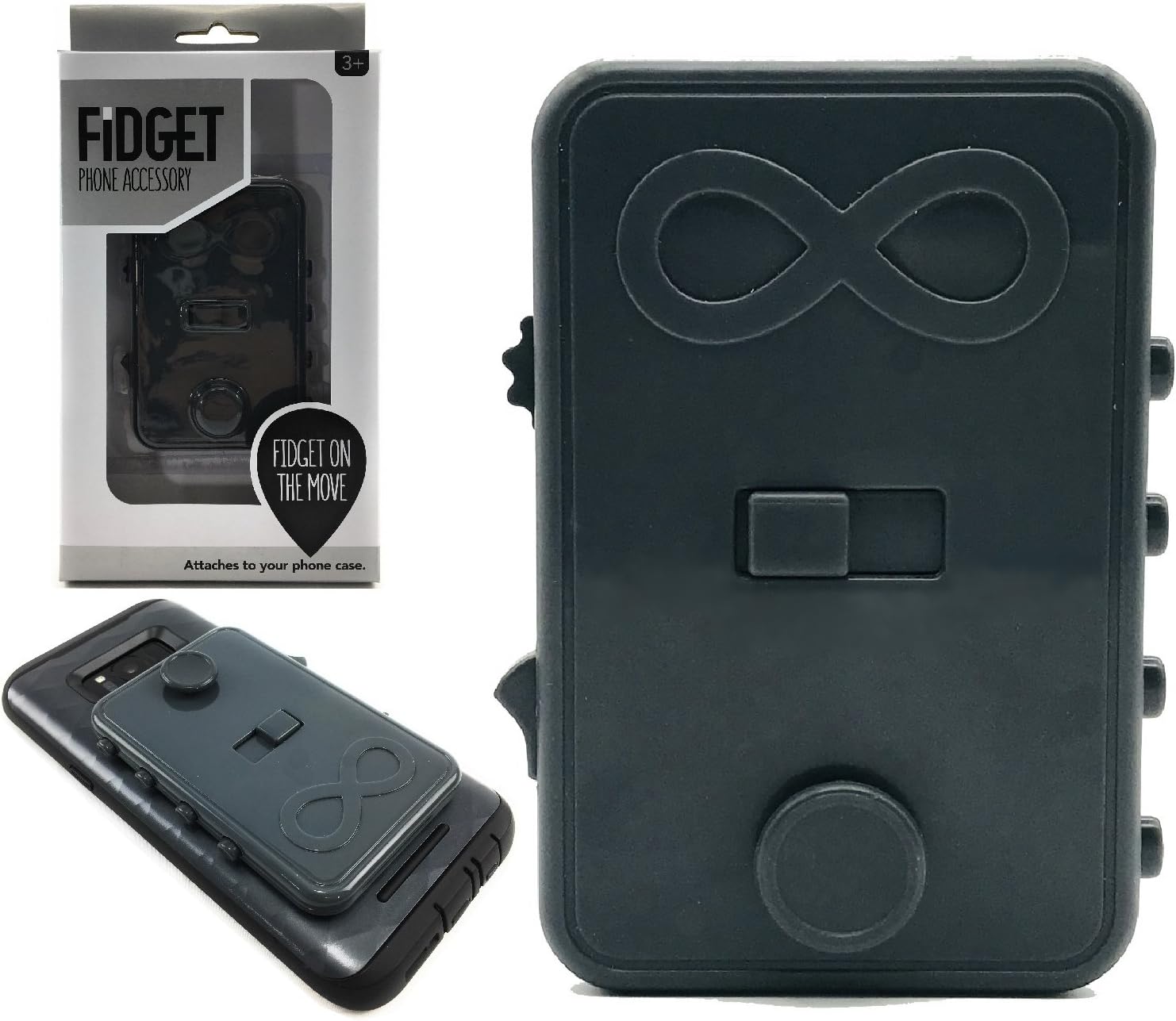 WINWAY Fidget on The Move Fidget Box Phone Accessory Features Finger Trace, Scroll, Slide, Light Switch, Joystick & Click Buttons - Compatible with Most Phones & Attaches to Case (Gray)