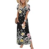 Zeagoo Summer Dresses for Women 2026 Maxi Dresses Vacation Sundress Short Sleeve Casual Sundresses Split Dress with Pockets