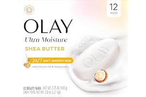 Olay Beauty Bar for Women, Ultra Moisture Shea Butter, 3.75 oz 12 Count | 10X More Moisturizers & Rich Lather on Face & Body