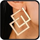 Iaceble Geometric Square Dangle Earrings Large Hollow Square Earrings Double Square Gold Earrings Exaggerate Square Stud Earrings Geometric Earrings Jewelry for Women