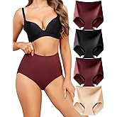LEVAO Women Tummy Control Seamless Underwear High Waisted Panties No Show Nylon Briefs Plus Size 4 Pack