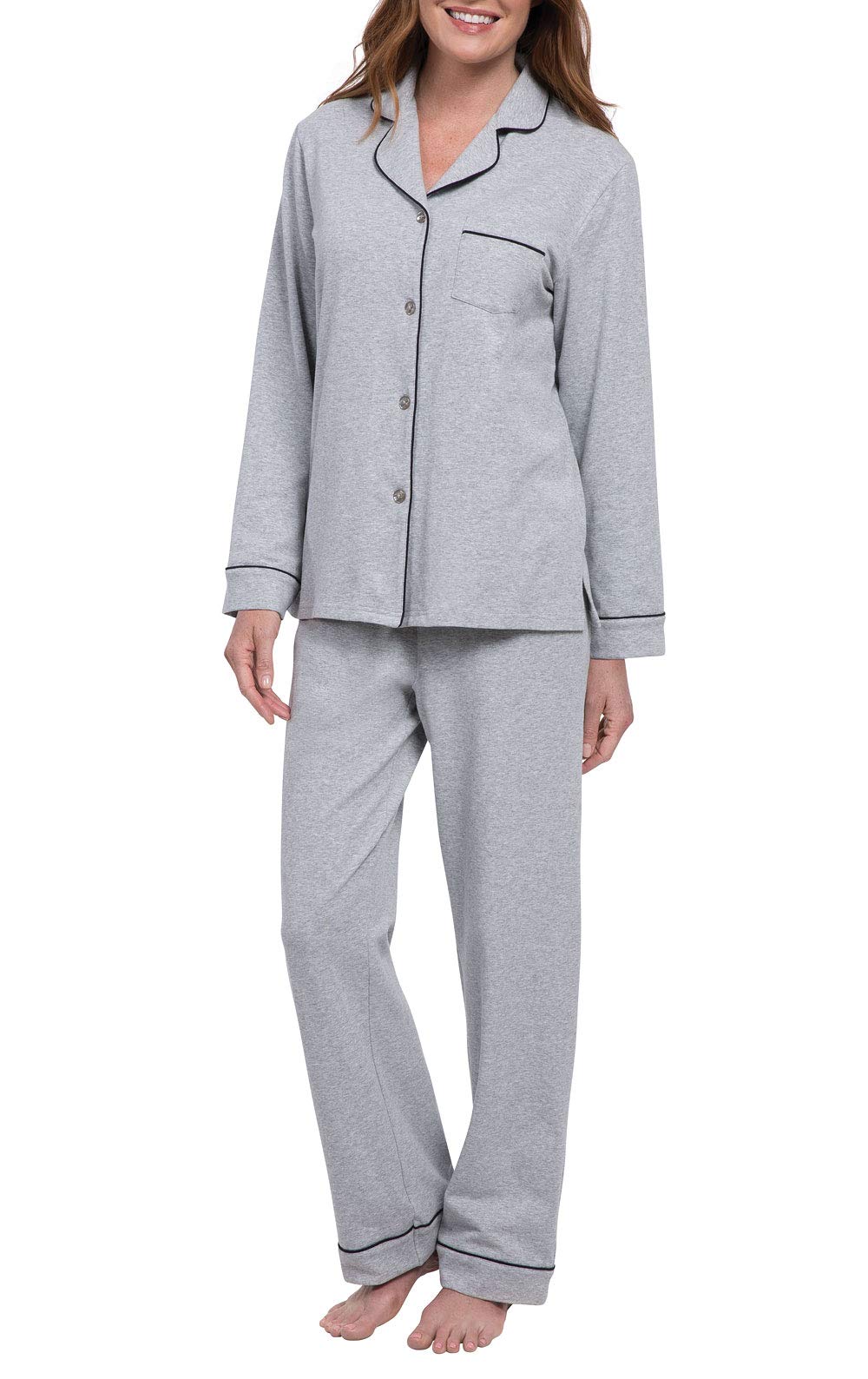 PajamaGram Womens PJs Cotton Jersey – Soft Pajamas for Women, Grey, M, 8-10