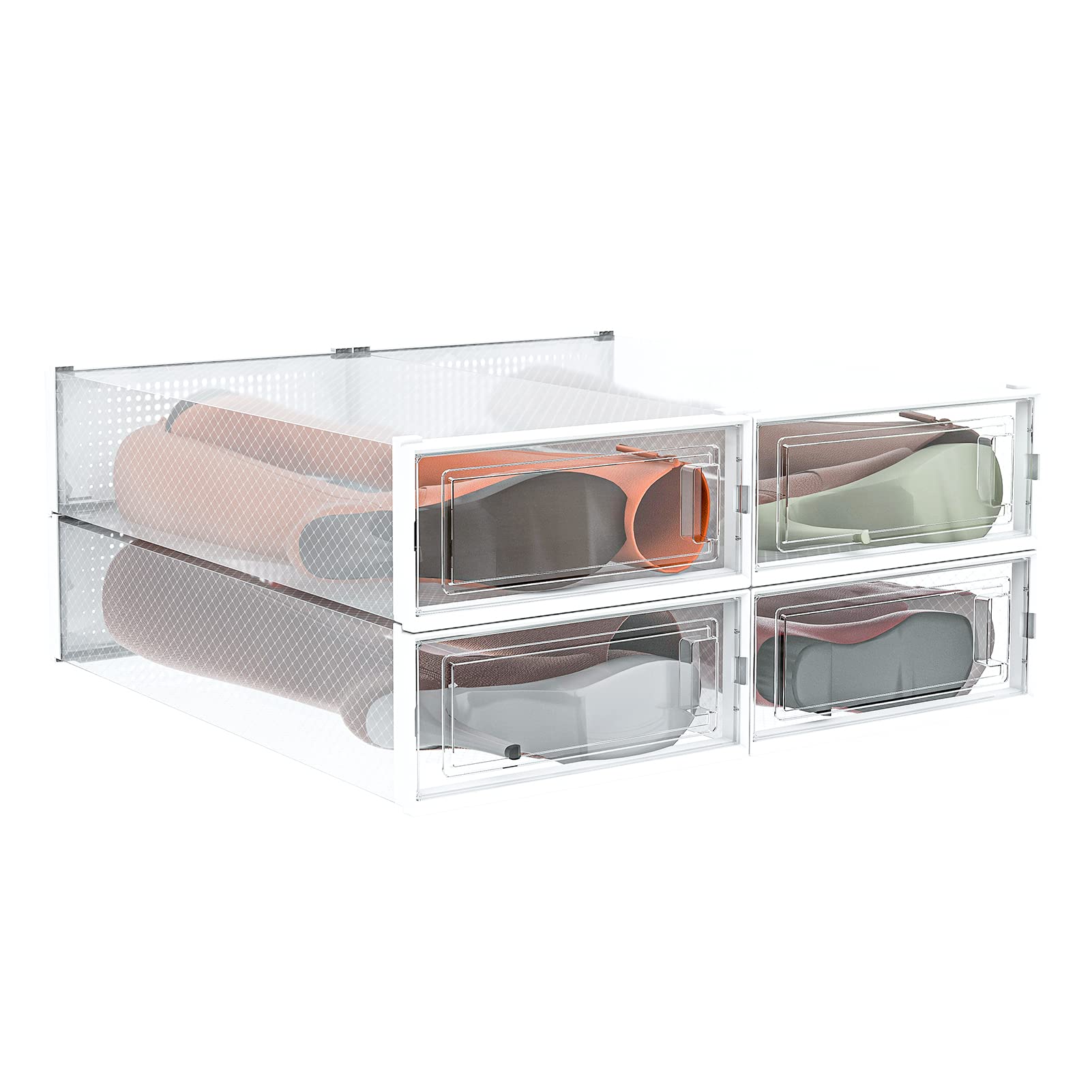 Photo 1 of PARANTA 4-Piece Boot Shoe Storage Box, Stackable Clear Plastic Shoe Organizer with Clear Door for Storing Shoes 25.6" x 12.6" x 5.5"
