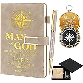 Fuyoooo 4 Pcs Christian Valentines Gifts for Men Pastor's Appreciation Gifts Includes Man of God Pastor Leather Journal Notebook Christian Pen Religious Compass with Gift Box for Office