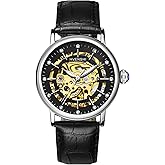 RORIOS Women's Skeleton Watch Dial Self-Winding Automatic Watch with Leather Band Women Wrist Watch