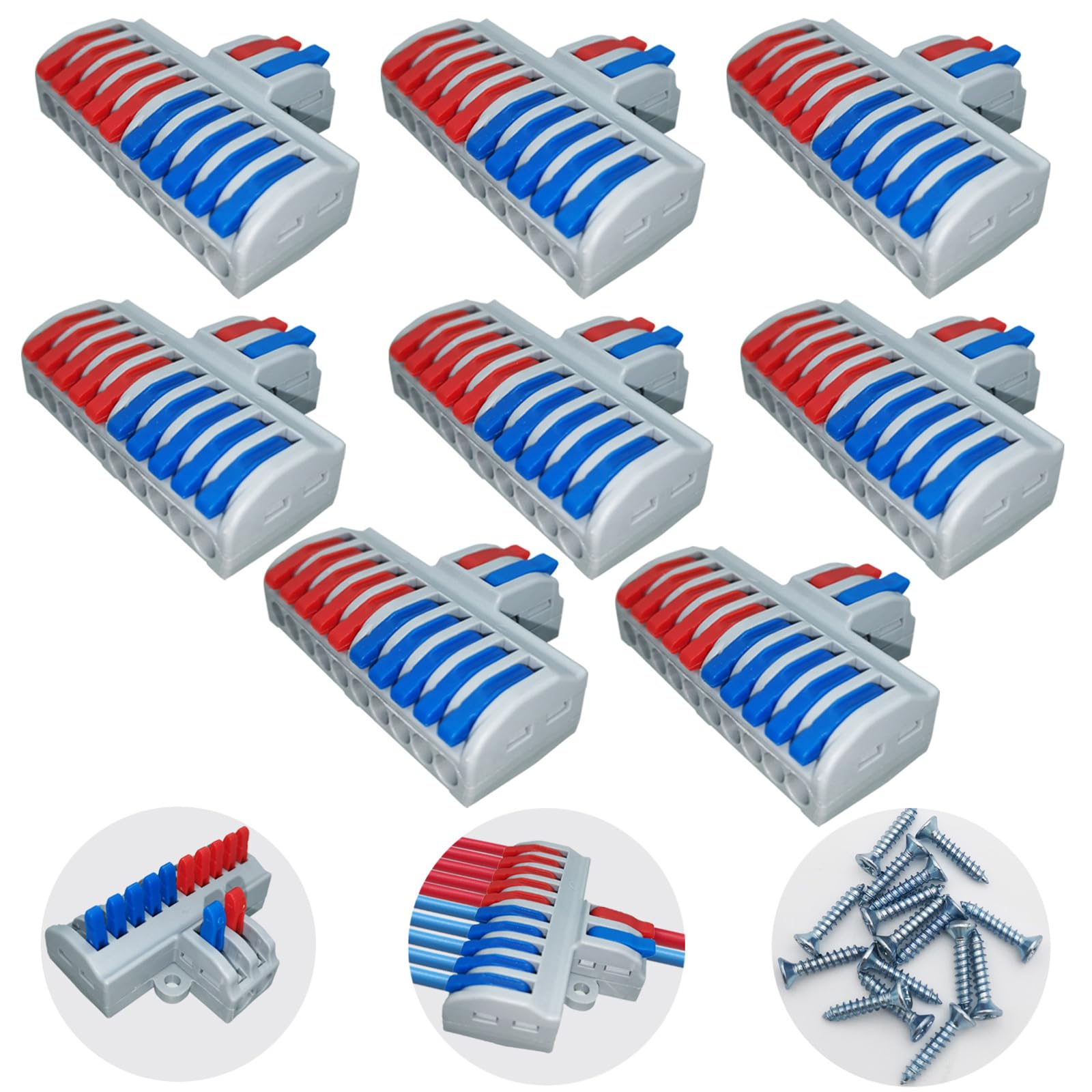 Wire Splitter Connector, Connectors with Lever CTRICALVER, 2 in 10 Out Quick Connection Terminal, Quick Connection Terminal for Circuit Inline, Lever Terminal Block(8Pcs)