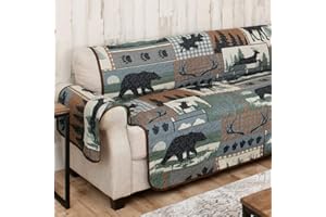 BLACK FOREST DECOR Twilight Woods Bear & Moose Loveseat Cover – Reversible Microfiber Furniture Protector, 92" W x 75" L