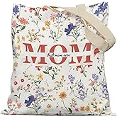 APJYM Mom Gifts Floral Tote Bag, Mother's Day Birthday Gifts for Mom from Grandkids Grandsons Granddaughters Canvas Tote Bags for Women, Reusable Grocery Shopping Bag