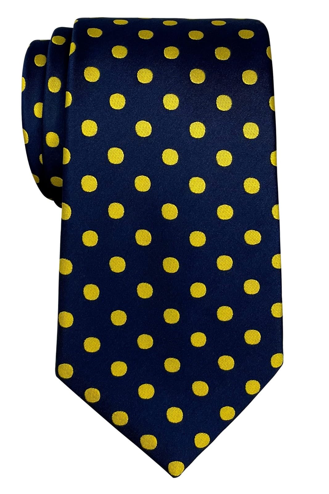 Retreez Classic Polka Dots Woven Microfiber Men's Tie - Navy Blue with Yellow Dots