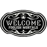 MASHDE Black Welcome Foolish Mortals Door Mat Halloween PVC Coil Door Mat | Funny Non Slip Outdoor Coconut PVC Silk Loop Doormat for Outdoor ＆ Indoor, 29 x 16 inch Trick or Treat Entryway Decor