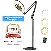 Latest Ring Light with Stand Overhead Phone Camera Mount Holder, Evershop 10" Ring Light Tripod for iPhone with Remote Contro