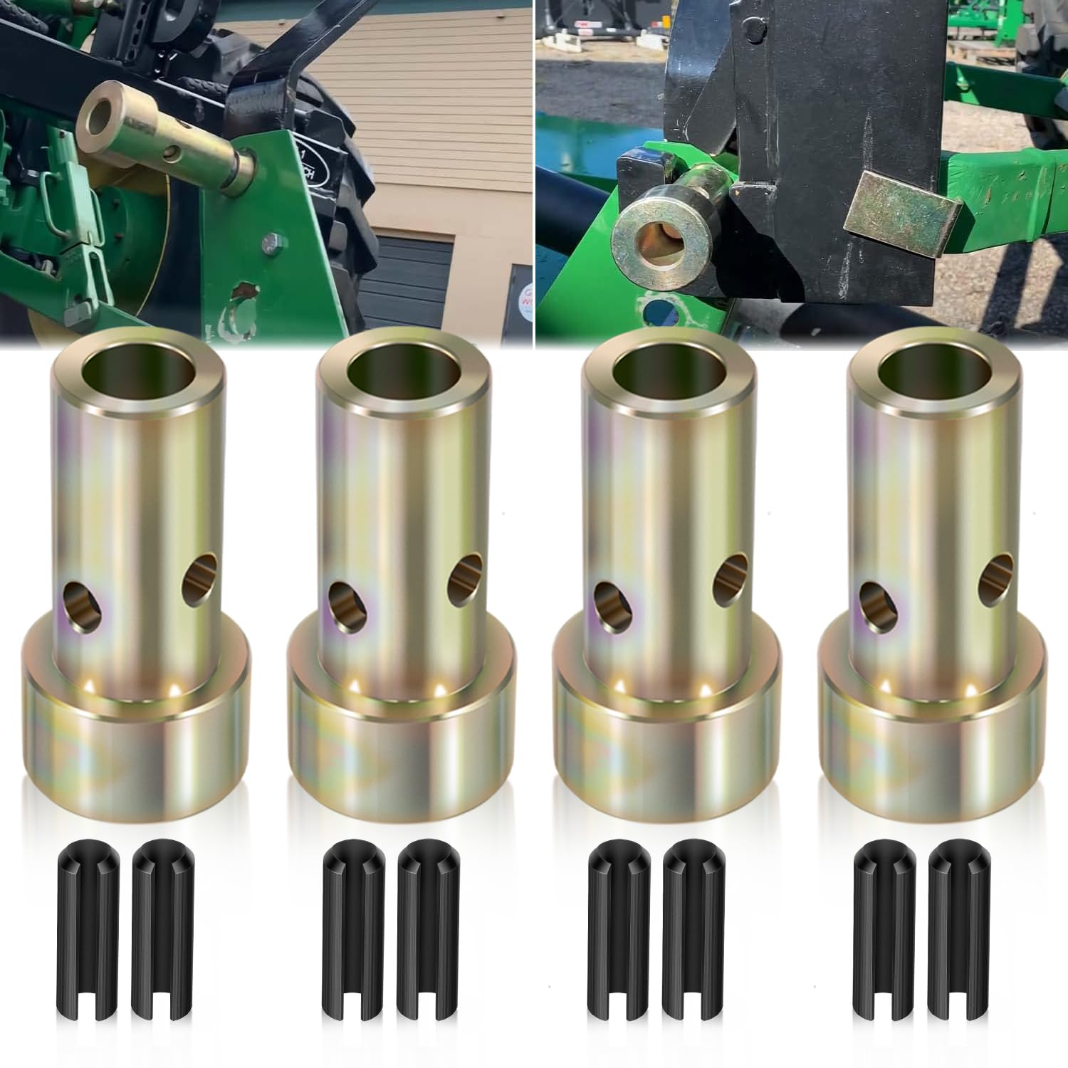 Photo 1 of 2-Pair Cat 1 Quick Hitch Adapter Bushings Set for Category I 3-Point Tractors Use with Quick Hitch System, Heavy Duty Steel Bushing Kit with Roll Pins