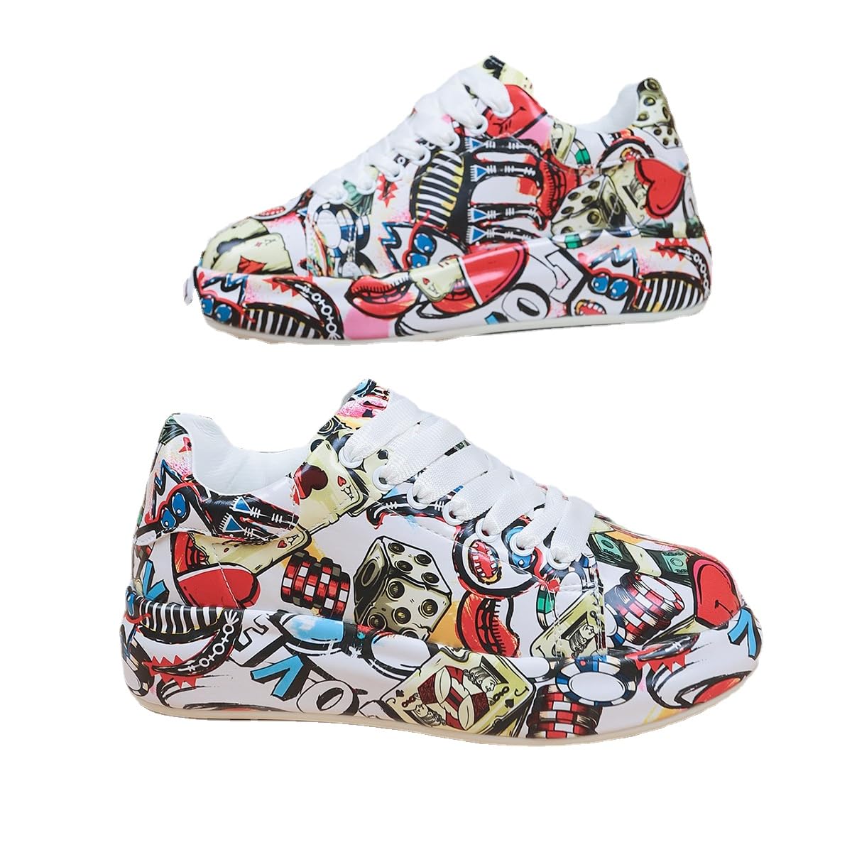 Breathable Low-top Lace-up Graffiti Running Shoes