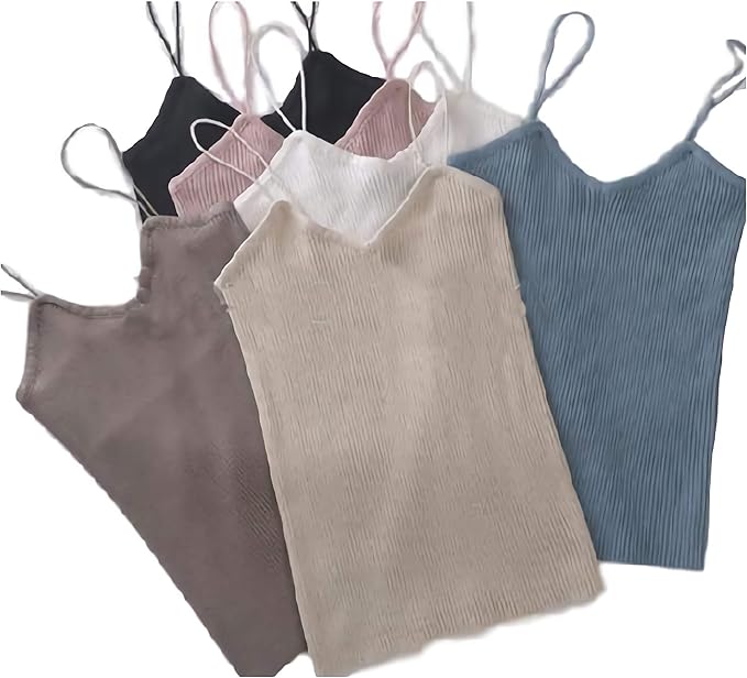 Amazon ジーエヌオー Vネック キャミソール 薄ニット インナー タンクトップ タイト スリム ノースリーブ リブ編み トップス 黄色 フリー キャミソール タンクトップ 通販