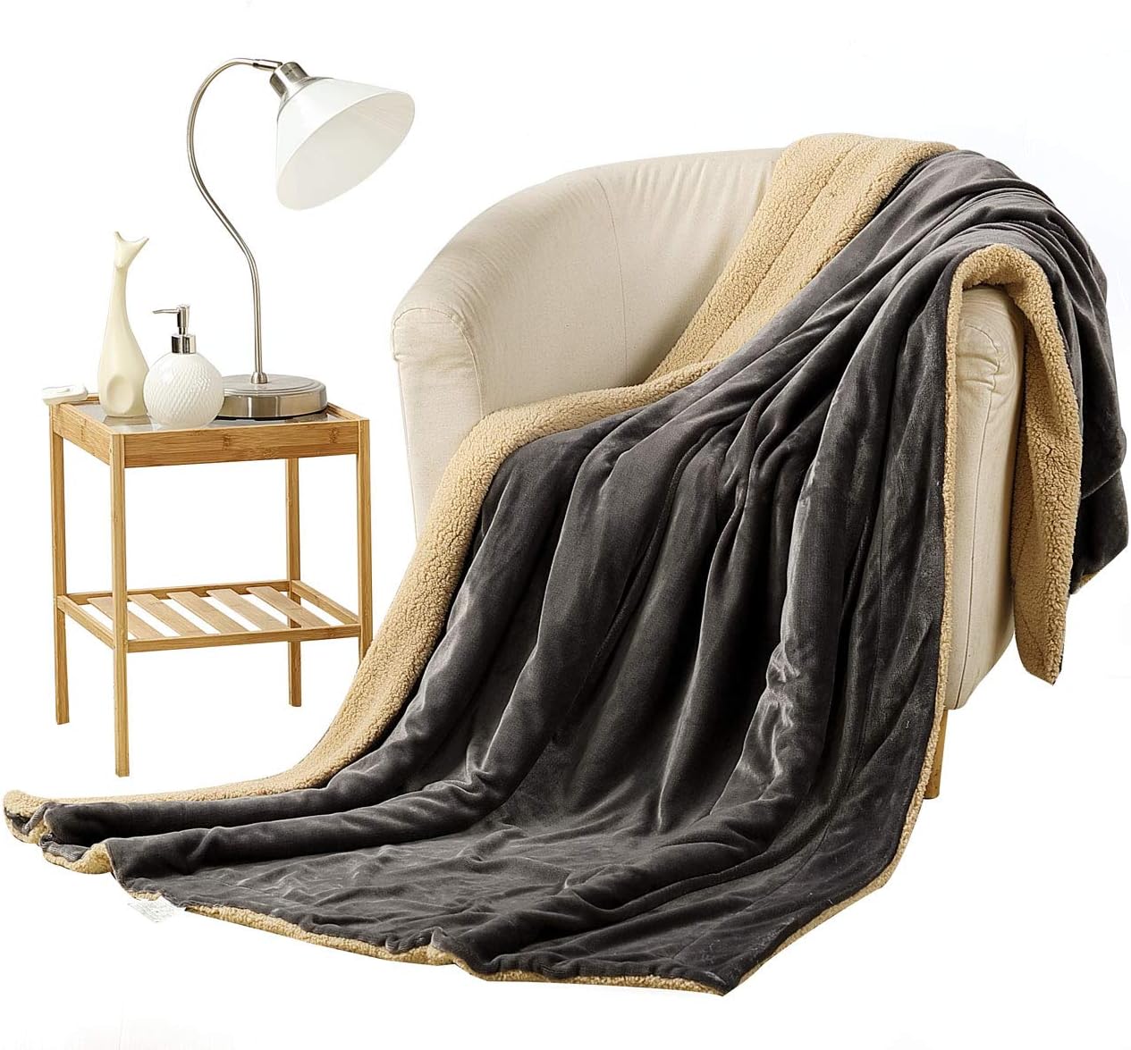 Soft DoubleSided Blanket GrayPale Yellow, Throw Couch Blanket for All