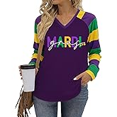 Cutesong Fat Tuesday Shirt for Women Carnival NOLA T-Shirt New Orleans Party Long Sleeve Tops