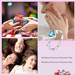 Shysnow Aquamarine Birthstone March Ring for Women
