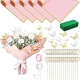 Flower Bouquet Wrapping Accessories DIY Money Bouquet Kit with 5 Floral Wrapping Paper 40 Card Holder 24 Butterfly Decor Floral Foam Block Ribbon Tape Dispenser for Mother's Day Graduation Anniversary