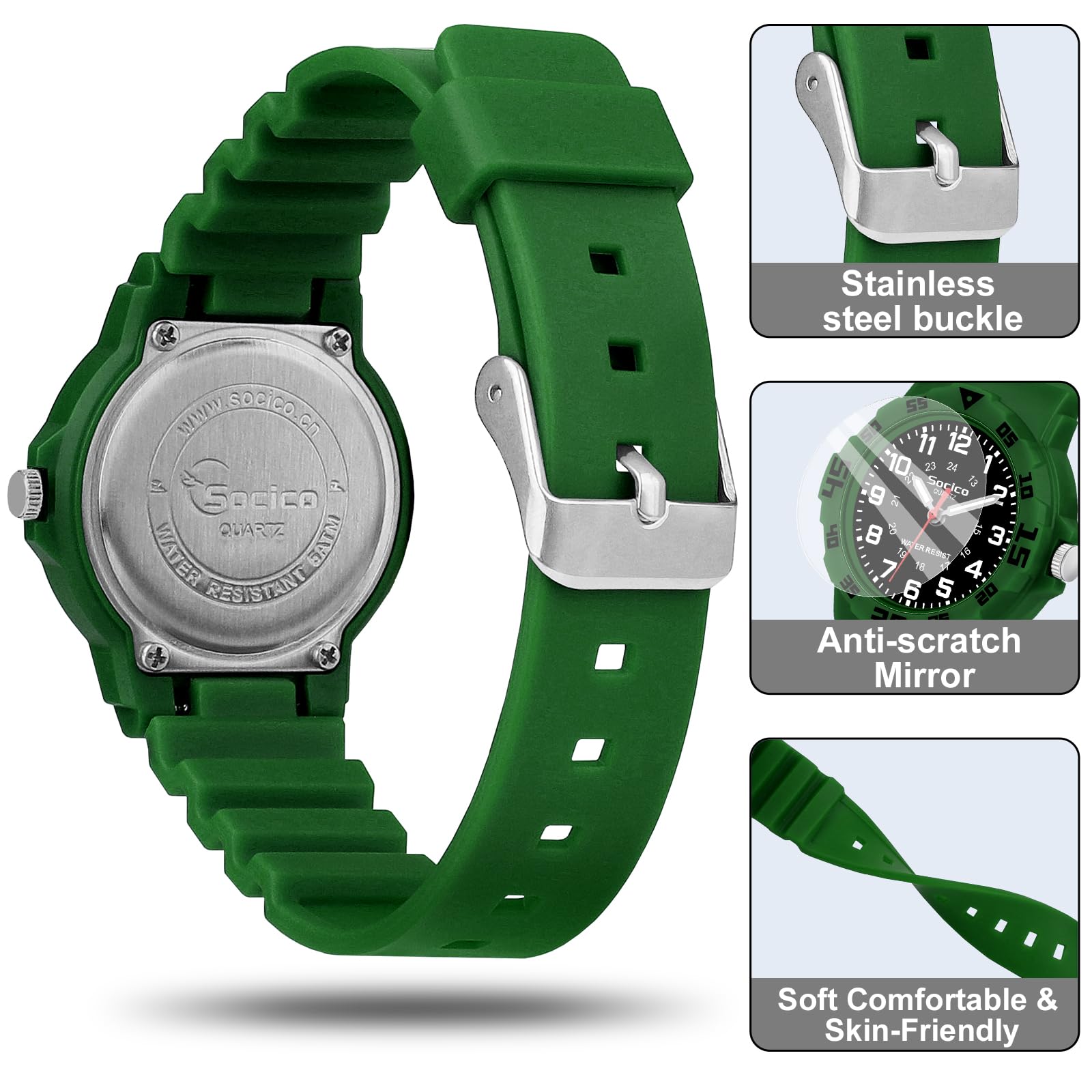 SOCICO Children Analog Watch for Boys Girls Waterproof Time Teaching Watch with Soft Band, Learning Time Wrist Watch Easy to Read Christmas Gifts for Kids Ages 3-12 Great Gifts