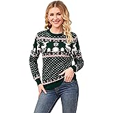 MISSKY Family Christmas Sweater Crew Neck Reindeer Snowflakes Knitted Pullover for Women/Men/Kids