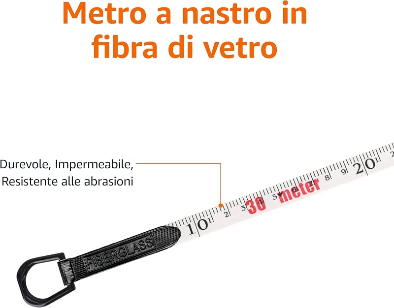 metro con bobina aperta, in fibra di vetro, 100 piedi (30 metre), alloggiamento resistente agli urti, Arancione