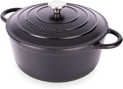 Nuovva Enamelled Cast Iron Dutch Oven 6.4 Quart with Lid 28cm Black