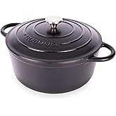 Nuovva Enamelled Cast Iron Dutch Oven Pot with Lid – 6.4 Quart Non Stick Casserole Pot – Heavy Duty & Oven Safe up to 500° F for Bread Baking, Braising, Stews, Roasting – 28cm Black