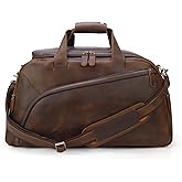 TIDING Full Grain Leather Duffle Bag for Men - 20 Inch TSA Approved Carry On Weekender Overnight Travel Duffel Bags