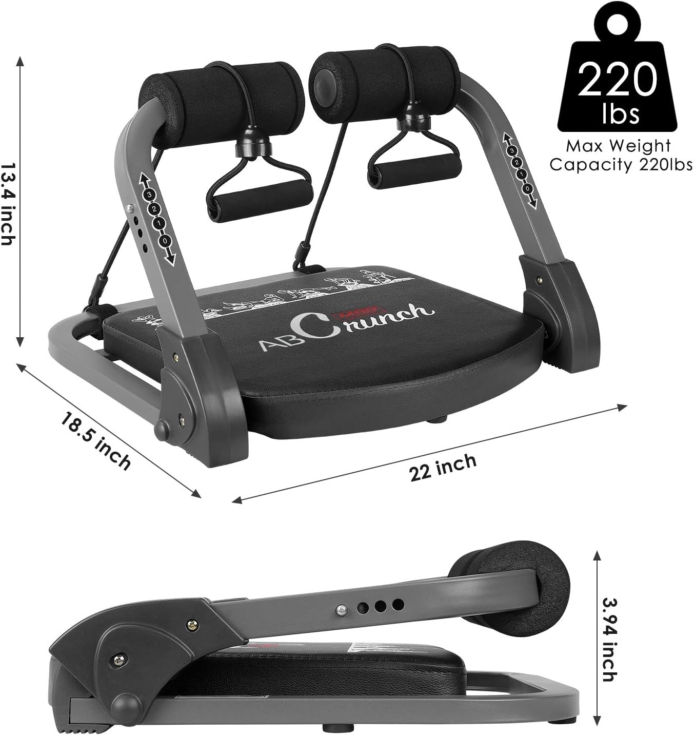 femor Core & Abs Exercise Trainer, Total Body Muscle Building Crunch Training Machine, Home Gym Fitness Equipment for Strength Training with Resistance Bands & Workout Guide, Black : Sports & Outdoors