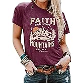 Sun and Mountain Shirt for Women Camping Hiking Shirt Sunrise Pine Tree Graphic Tees Nature Casual Short Sleeve Shirt
