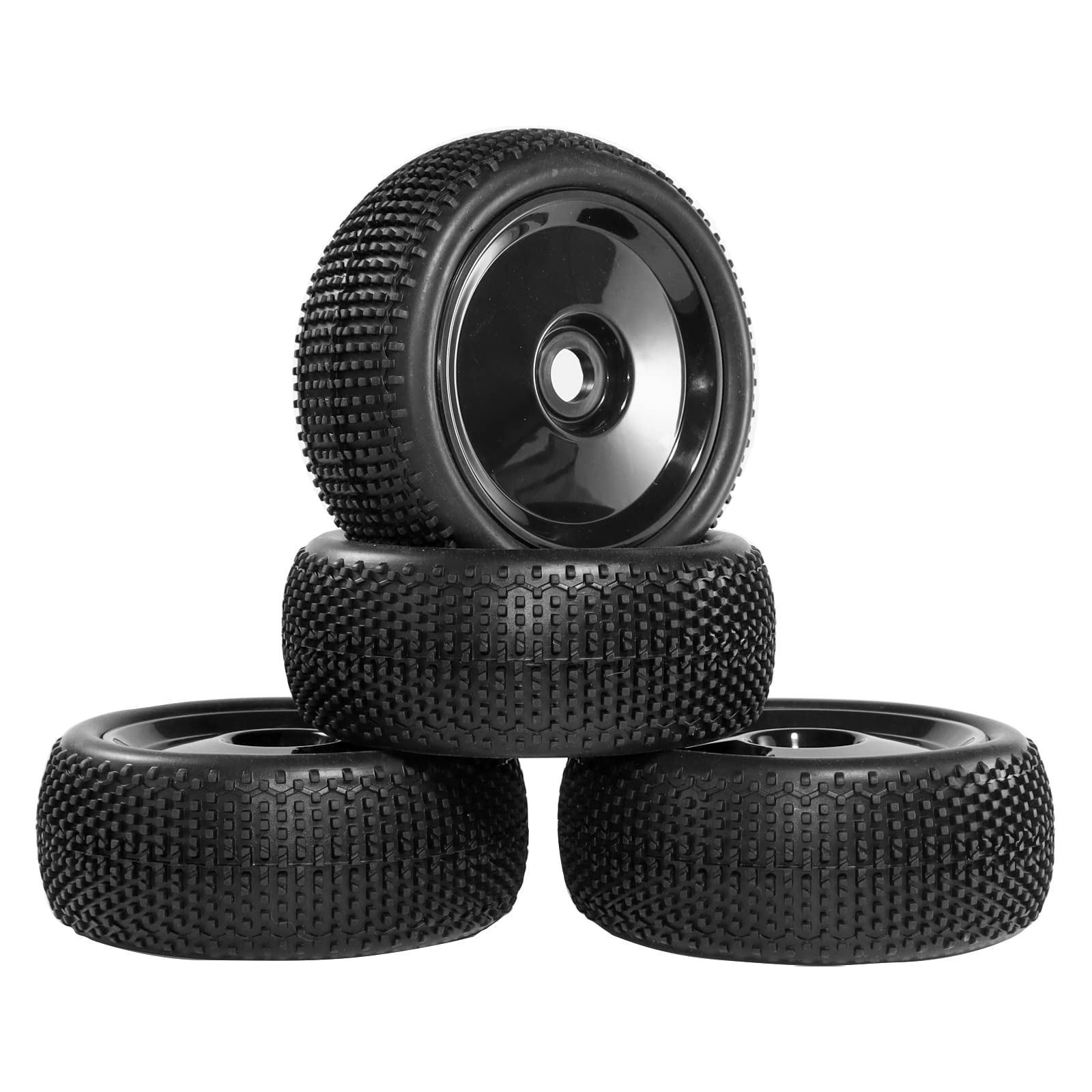 Photo 1 of RC Station 4PCS Preglued 17mm hex Wheels and Tires 1/8 Scale RC Buggy RC Tires and Wheels with Foam Inserts 1/8 RC Buggy Tires and Wheels for Typhon, Redcat, Team, Losi, HPI, HPS, 4PCS-Black
