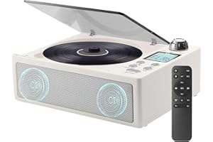 M-Amazup CD Player Portable, Desktop CD Players for Home with Cable and Adapter, Dual Speakers, Support Opt/USB/TF Card/AUX/FM with Remote Control, LCD Display, 3.5mm Headphone Jack, White