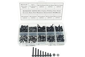 MCMASKE Metric M2.5 Phillips Pan Head Nylon Screws Nut Washer Assortment Kit,Screws Length:5mm to 20mm(Black)