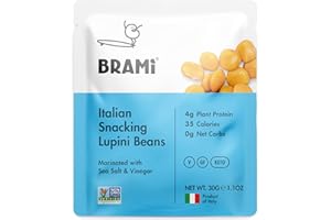 BRAMI Lupini Bean Snack, Sea Salt | On The Go High Plant Protein + Zero Net Carb, Lightly Pickled Mediterranean Legume |1.06 