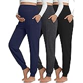 Oakgarden 3 Pack Women's Maternity Pants Over The Belly Pregnancy Joggers Stretchy Loose Lounge Sweatpants with Pockets