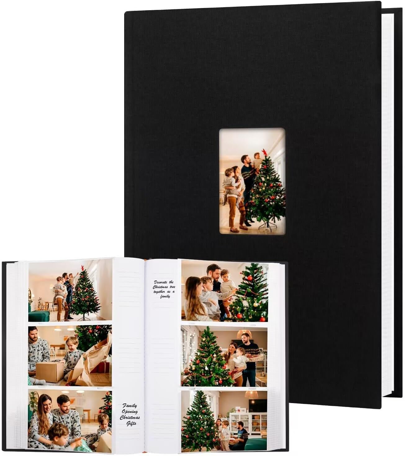 Photo Album 6x4 450 Photos with Writing Space, 6x4 Photo Album Linen Cover with Front Window, 4x6 Picture Album,4x6 Photo Album Book for Wedding Kids Travel Family Baby Pictures (Black)
