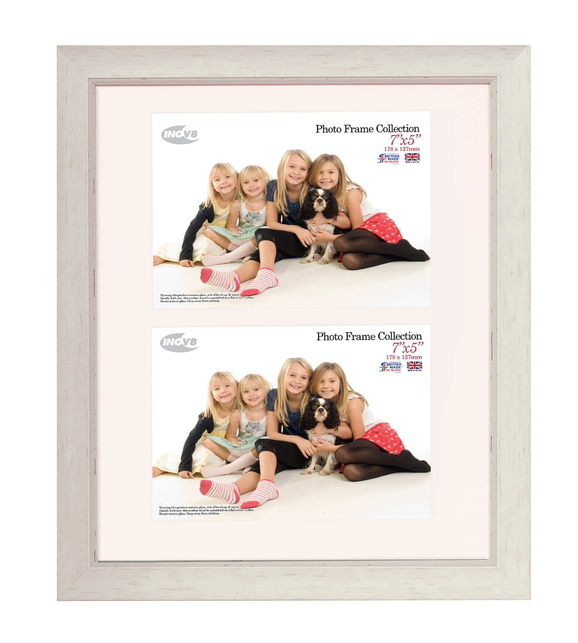 Inov8 Framing PFES-SWWH-DA2 Photo Frame, Wood, Washed White, 12x10 Dual Aperture — image 1