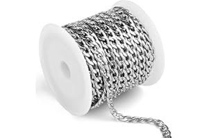 CADIKEZ 16.5 Ft Stainless Steel Curb Chains, 5mm 6mm 7mm 9mm Cuban Chain Roll Bulk for Jewelry Making