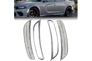 ROCCS 4PCS LED White Side Marker Lights Compatible with Dodge Charger SRT Hellcat Scat Pack 2015-2023 Front Rear Bumper Turn Signal Light,OEM part number 68214405AA/68214404AA/68214127AA,Clear Lens