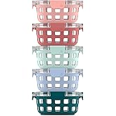 Ello Duraglass 3.4 Cup Round Meal Prep Sets 10Pc, 5 Pack Set- Glass Food Storage Container with Silicone Sleeve and Airtight BPA-Free Plastic Lids, Dishwasher, Microwave, and Freezer Safe, Melon